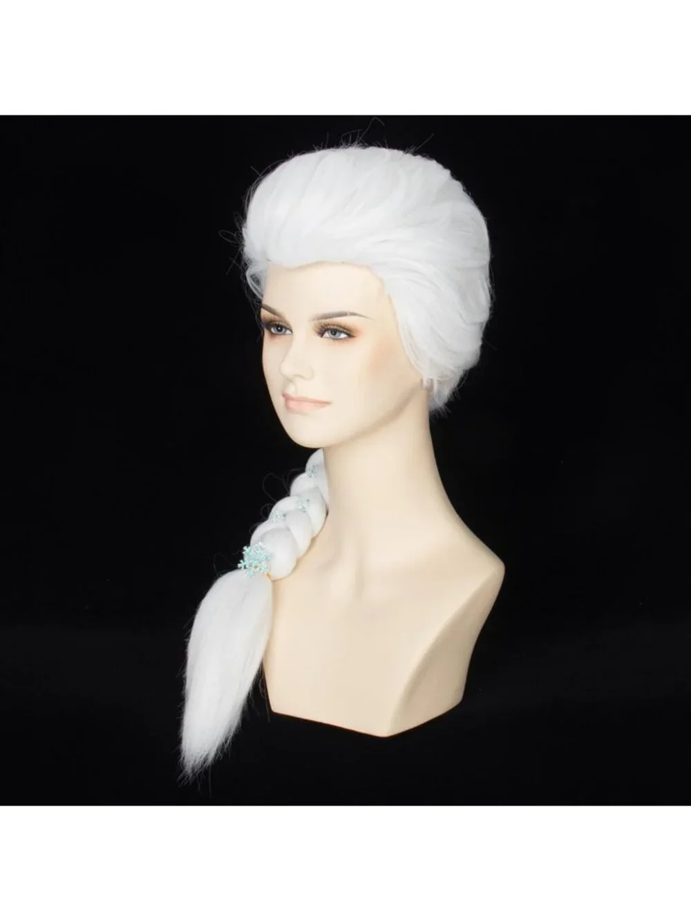 Long Straight White Braided Wig with Snowflake Hairpin - Princess Halloween